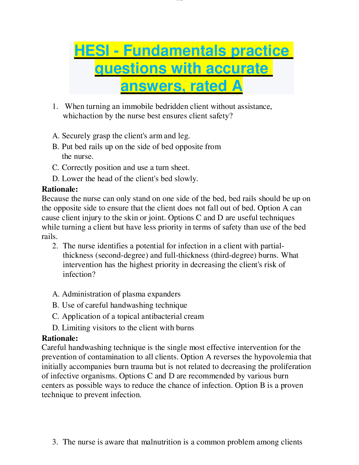 Preview image for HESI - Fundamentals practice questions with accurate answers, rated A